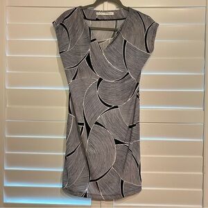 Susana Monaco Palm Print Knit Cap Sleeved Dress Black White Size XS